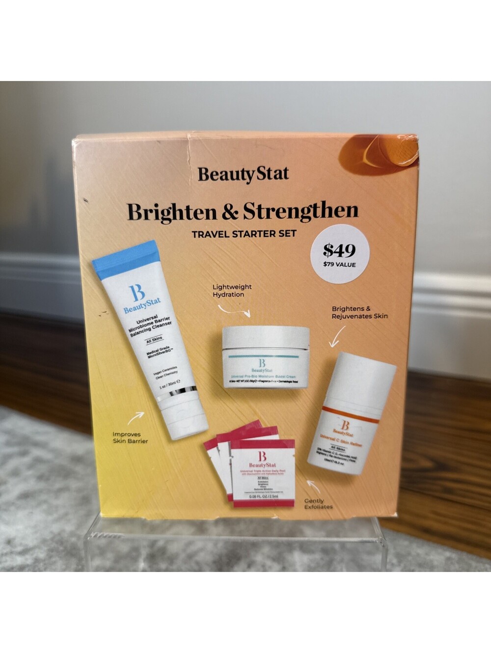 BeautyStat Brighten&Strengthen Travel Starter Set Cleanser Skin Refiner - NEW